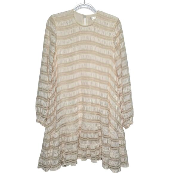 Anine Bing Viola Dress Knee Length Cream Pleating & Lace Uneven Hem M - Picture 2 of 10